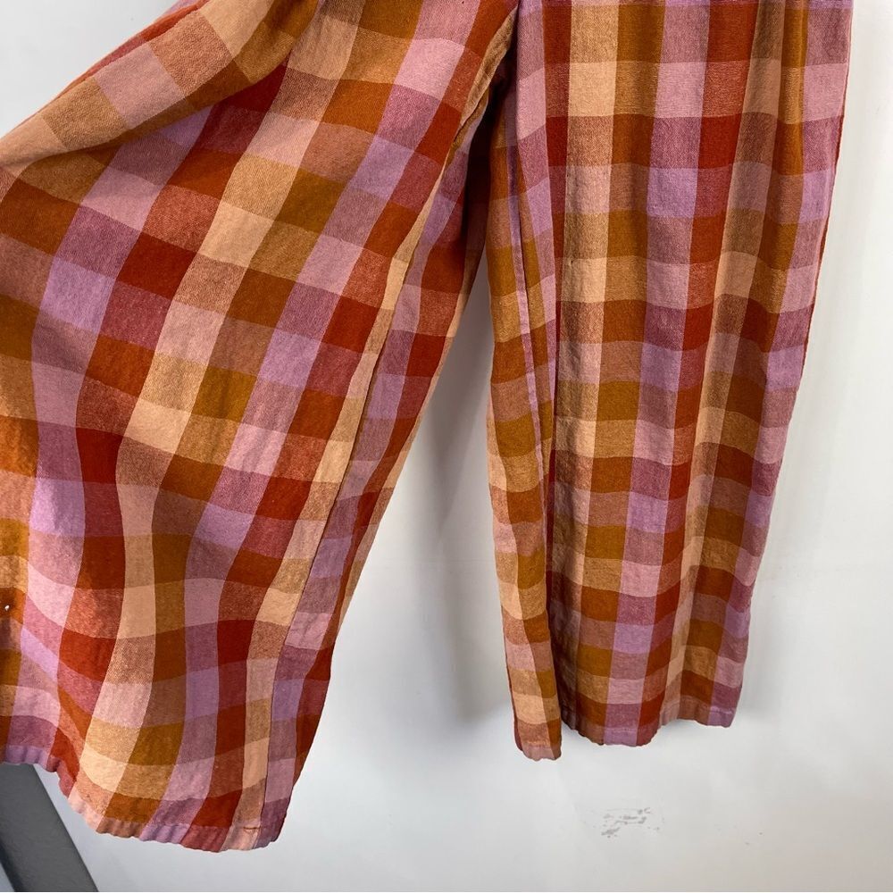 ModCloth Princess Highway Linen Prairie Jumpsuit S Orange Check Boho Ruffle - Picture 6 of 15